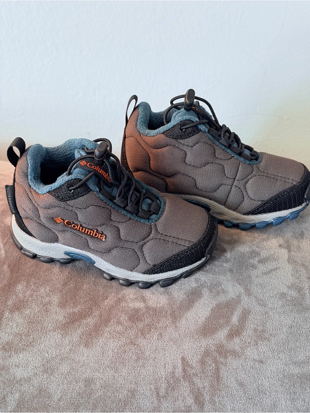 Columbia Kids Brown and Gray Trail Sneakers with Orange Logo